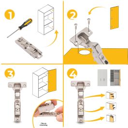 Emuca Lote de 20 bisagras codo X91 con cierre suave y suplemento recto para atornillar, Altura 1, Acero, Niquelado