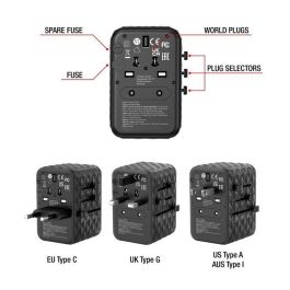 Verbatim Adaptador Universal de Viaje UTA-05 con 2 Puertos USB-C y 2 Puertos USB-A, Carga Rápida