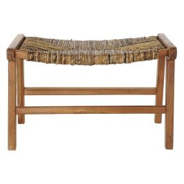 DKD Home Decor Descalzadora Alpino de Teca y Fibra Natural Marrón Claro – Banco Zapatero Asiento 65x47x40 cm, Altura Asiento 39 cm