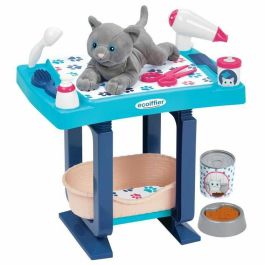 Ecoiffier Kit de Aseo Ecológico para Gato de Peluche con Mesa Azul y Accesorios, Set de Juguete Completo para Niños +18 meses