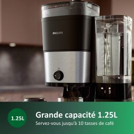 Philips HD7888/01 Cafetera de filtro con molinillo integrado, 1.25 L (10 tazas), Negra/Plata