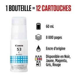 Canon Gi 53C Bote de Tinta Cian para Modelos de Impresora Canon Pixma G650 y G550, con 60 ml de Volumen para Recarga