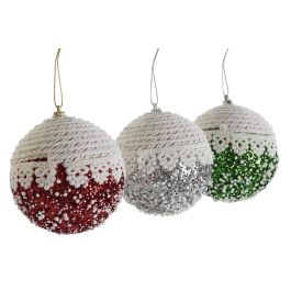 DKD Home Decor Decoración Colgante Navidad Tradicional Rojo Blanco 8 x 8 x 8 cm (12 Unidades)