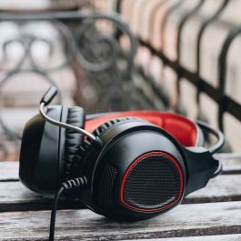 Auriculares con Micrófono Gaming KSIX Drakkar USB LED Negro Rojo