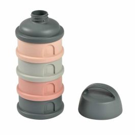 Beaba BEABOITEDOSEUSER, Caja de dosser, 4 compartimentos, Mineral Grey / Pink