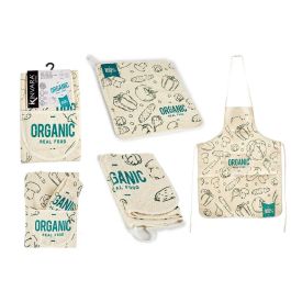 Set Delantal y Paño Cocina Rizo Organic Kinvara - 60x80 cm, Blanco/Azul (12 Unidades)