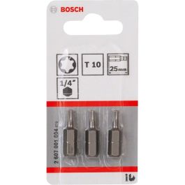 Bosch 3ST Torxschr.Bit T10 XH Punta de atornillar extra dura Torx T10, 25mm, pack de 3 piezas de acero