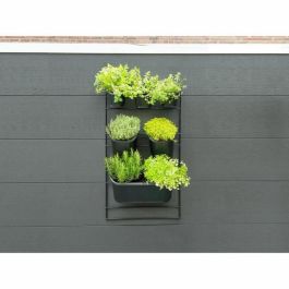 Jardinera de pared - Kit soporte de pared + 3 macetas (0,9L) + 2 macetas (2,5L) + 1 jardinera (5,4L) - Negro - Al 84 x L 48 cm - NATURE