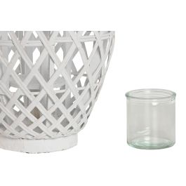 DKD Home Decor Portavelas Blanco Bambú Cristal 22 x 36 x 22 cm (4 Unidades)
