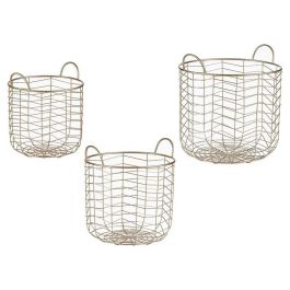 Giftdecor Set 3 Cestos Metálicos Redondos Champagne con Asas - Oro, 40x40x42.5 cm, 35x35x38.5 cm, 30x30x35 cm Precio: 40.94999975. SKU: S3609028