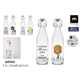 Inde Botella de Vidrio Decorada con Chistes, 1 Litro de Capacidad, Dimensiones 8,6 x 8,6 x 31 cm (12 Unidades) Precio: 25.88999974. SKU: B15PB4NKP4