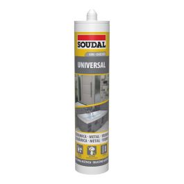 Soudal Sellador de Silicona Universal Acética Gris 280 ml Elástica para Juntas Interiores Exteriores Multisoporte No Pintable