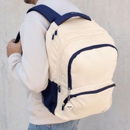Milán Mochila Escolar 430 Since 1918 Beige y Azul Marino 25L con Compartimento Portátil, Tejido Ripstop