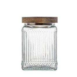 La Mediterranea Tarro de Vidrio Cuadrado con Tapa de Madera Lignes 0.75L - 9.4x9.4x14 cm (24 Unidades)