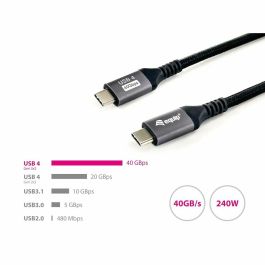Equip Cable USB-C USB4 Gen3 Macho Macho 40Gbps 8K/60Hz 240W Con Chip E-Mark Color Negro 1.2m Malla algodon trenzado Carcasa Conector Aluminio