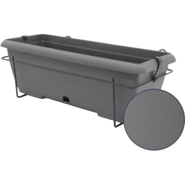 Garden Id 12228969 Macetero con Soporte Metálico y Bandeja Integrada Teramo Negro-anth 50 cm Efecto Piedra Reciclado/Reciclable