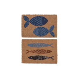 DKD Home Decor Felpudo Mediterraneo Natural Azul Fibra coco Goma 40 x 1.5 x 60 cm (6 Unidades)