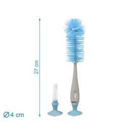 KioKids Cepillo Limpiabiberones Higiénico Cerdas sin Esponja con Accesorio Tetinas y Ventosa de Secado +0m - Azul y Gris