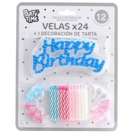 Party Time Juego de 24 Velas Aniversario con 12 Soportes y Decoración 'Happy Birthday'