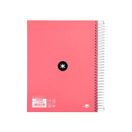 Antartik Cuaderno Espiral A5 Micro 120 Hojas 90gr Cuadro 5mm 5 Bandas 6 Taladros Color Coral