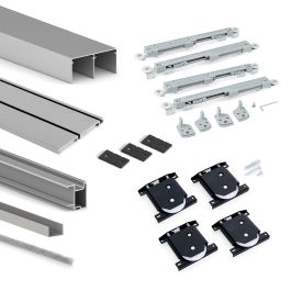 Emuca Kit de herrajes para armario de 2 puertas correderas y cierre suave Placard 74, modelo tirador Sharp, espesor 18mm, tableros no incluidos, Anodizado mate