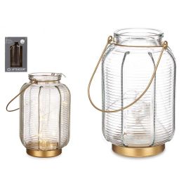 Farol LED Rayas Alto Transparente Giftdecor 14x22x14 cm, Vidrio, Oro, 20LED (6 Unidades) Precio: 67.99000043. SKU: S3611482