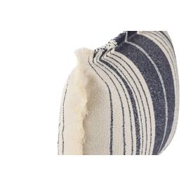 DKD Home Decor Cojín Urban Poliéster Blanco y Azul 50 x 30 cm con Flecos (2 Unidades)
