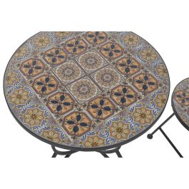 DKD Home Decor Mesa Terraza y Jardín Negra Multicolor Mosaico Hierro Piedra 60 x 71 x 60 cm Set 3 Piezas