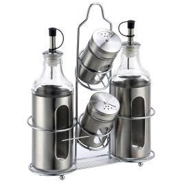 DKD Home Decor Vinagrera Plateado Inox y Cristal Set de 4 Piezas 22x5.4x22 cm Precio: 7.49999987. SKU: B17FEGHAND