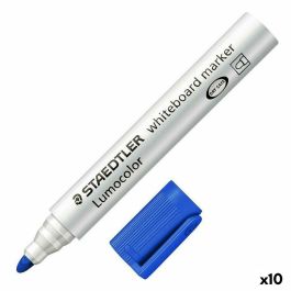 Staedtler Rotulador Pizarra Blanca Lumocolor 351-3 Punta Redonda Azul, Blíster de 10 Unidades (10 Unidades)