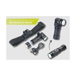 TROIKA ECO KNICKLICHT MICRO Linterna Frontal y de Mano LED Recargable USB, 5 Modos Luz Blanca y Roja, Negro, Aluminio