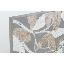 DKD Home Decor Decoración Pared Estilo Balinés con Hojas y Pájaros de Cristal y MDF en Beige y Gris 90x70x4 cm