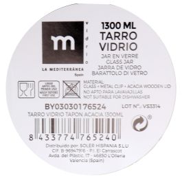La Mediterranea Tarro de Vidrio con Tapon de Acacia 1300 ml - 10x10x25 cm (12 Unidades) La Mediterranea Tarro de Vidrio con Tapon de Acacia 1300 ml - 10x10x25 cm (12 Unidades)