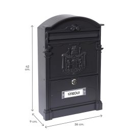 Arregui Buzón Exterior Residencia Mediano (A4) de Aluminio Negro, 26 x 9 x 42 cm, para Correo Individual
