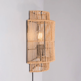 Aplique de Pared Mirpur Khas, Estilo Natural y Mediterráneo, Madera, E27, SKD-W1025