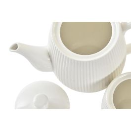 DKD Home Decor Tetera Set de 4 (2 Unidades) Porcelana Bambú Blanco Natural 20 x 7 x 26 cm