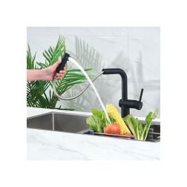 Edouard Rousseau AAAQX11034 Mezclador de fregadero SQUARE con ducha extraíble, negro