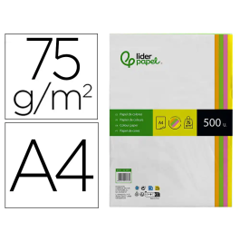 Liderpapel Papel Color DIN A4 75 gr Neón Surtido Paquete 500 Hojas