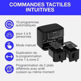 Continental Edison Freidora de aire sin aceite RFRSH24002CB, 9 L, Bandejas dobles, 2400W, Negra