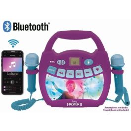 Lexibook Reproductor de Karaoke Infantil La Reina de las Nieves Portátil Bluetooth 2 Micrófonos Efectos de Luz Grabación de Voz Batería Recargable