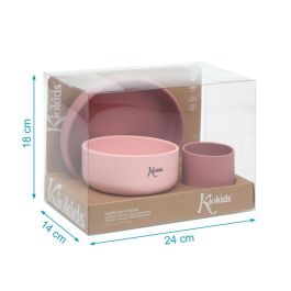 KioKids Set Vajilla 3 Piezas Bebé Silicona Rosa +6 Meses con Ventosa para BLW