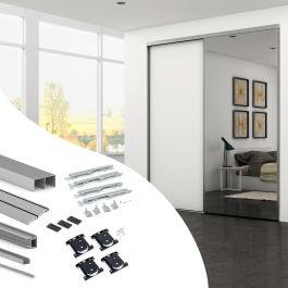 Emuca Kit de herrajes para armario de 2 puertas correderas y cierre suave Placard 74, modelo tirador Sharp, espesor 16mm, tableros no incluidos, Anodizado mate Precio: 164.49999973. SKU: B17Z225JT6