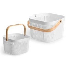 Kipit Cesta Multiusos Cuadrada con Asa, Plástico y Madera, Blanca, 24 x 17 x 24 cm (12 Unidades) Precio: 39.49999988. SKU: B1DHDG77ND
