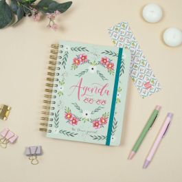 Finocam E10 Agenda The Flower Journal Espiral Doble 155x212 mm Tapa Dura Verde 2025-2026 - Diseño colaborativo, minimalista, para estudiantes y adultos