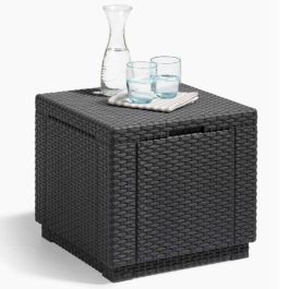 ALLIBERT JARDIN Mesa cubo de mimbre tejida con 60 l de almacenamiento - 42x42x39 cm - Grafito ALLIBERT JARDIN Mesa cubo de mimbre tejida con 60 l de almacenamiento - 42x42x39 cm - Grafito