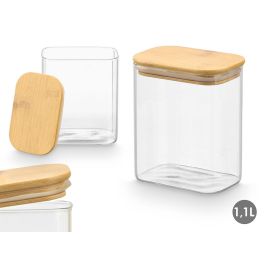Vivalto Tarro Contenedor Rectangular de Alimentos Vidrio Borosilicato 1,1L Transparente con Tapa Bambú 12x14x8 cm (12 Unidades) Precio: 38.78999971. SKU: B1JN92JZ4V
