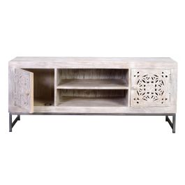 Giner y Colomer Mueble Tv Madera de Mango y Patas de Metal Blanco Envejecido