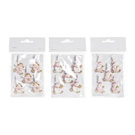 DKD Home Decor Pinza Navidad Fantasia MDF Blanco Rosa | Adorno Decoración Navideña | Pack de 12 Unidades Surtidas | Set de 5 Piezas (1x5x3 cm)