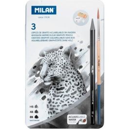 Milan Lápices Grafito Acuarelable Sin Madera 3 Hb-4B-8B + 1 Sacapuntas + 1 groma + 1 Pincel En Caja Metálica Precio: 7.58999967. SKU: B1CB7PSN8X