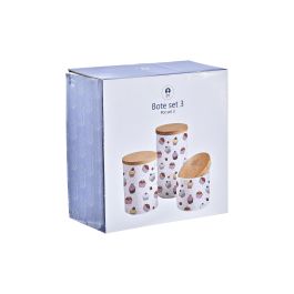 DKD Home Decor Bote Gres y Bambú Multicolor Natural Blanco Set 3 Piezas 10 x 10 x 17 cm